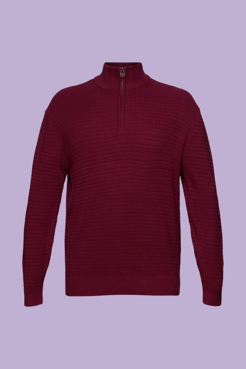 Pánské Jumpers Esprit Textured Bavlněné Knit Troyer Tmavě Červené | DCI628105