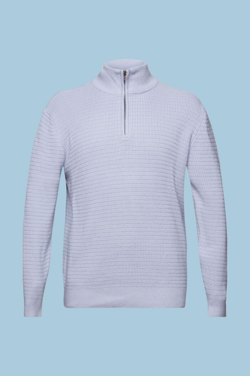 Pánské Jumpers Esprit Textured Bavlněné Knit Troyer Světle Blankyt Levandule | BUP396408