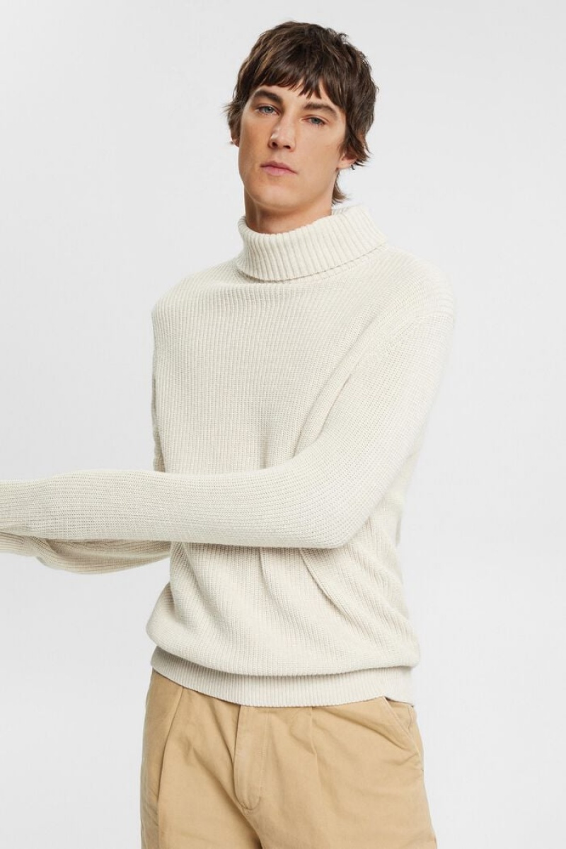 Pánské Jumpers Esprit Tlustý Knit Roll Neck Bílé | FEX012687