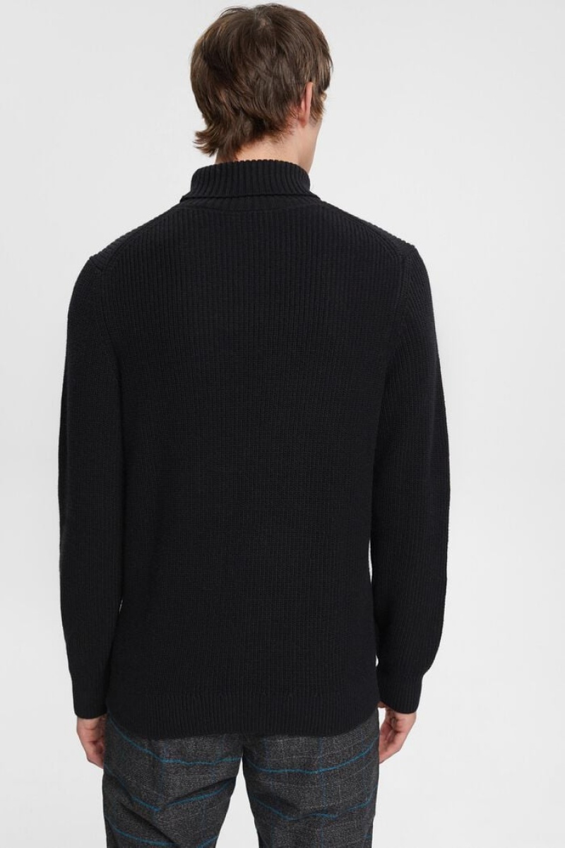 Pánské Jumpers Esprit Tlustý Knit Roll Neck Černé | OCE361045