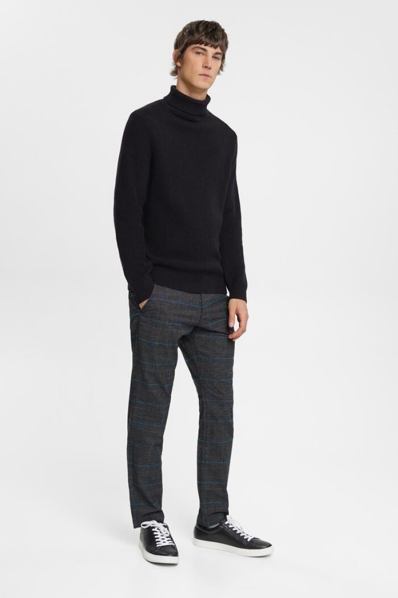 Pánské Jumpers Esprit Tlustý Knit Roll Neck Černé | OCE361045