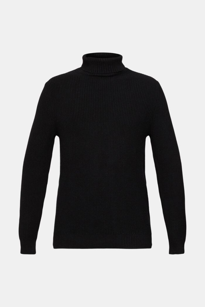 Pánské Jumpers Esprit Tlustý Knit Roll Neck Černé | OCE361045