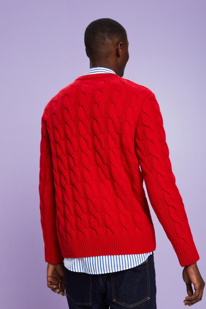 Pánské Jumpers Esprit Vlna Cable Knit Tmavě Červené | ICO962457