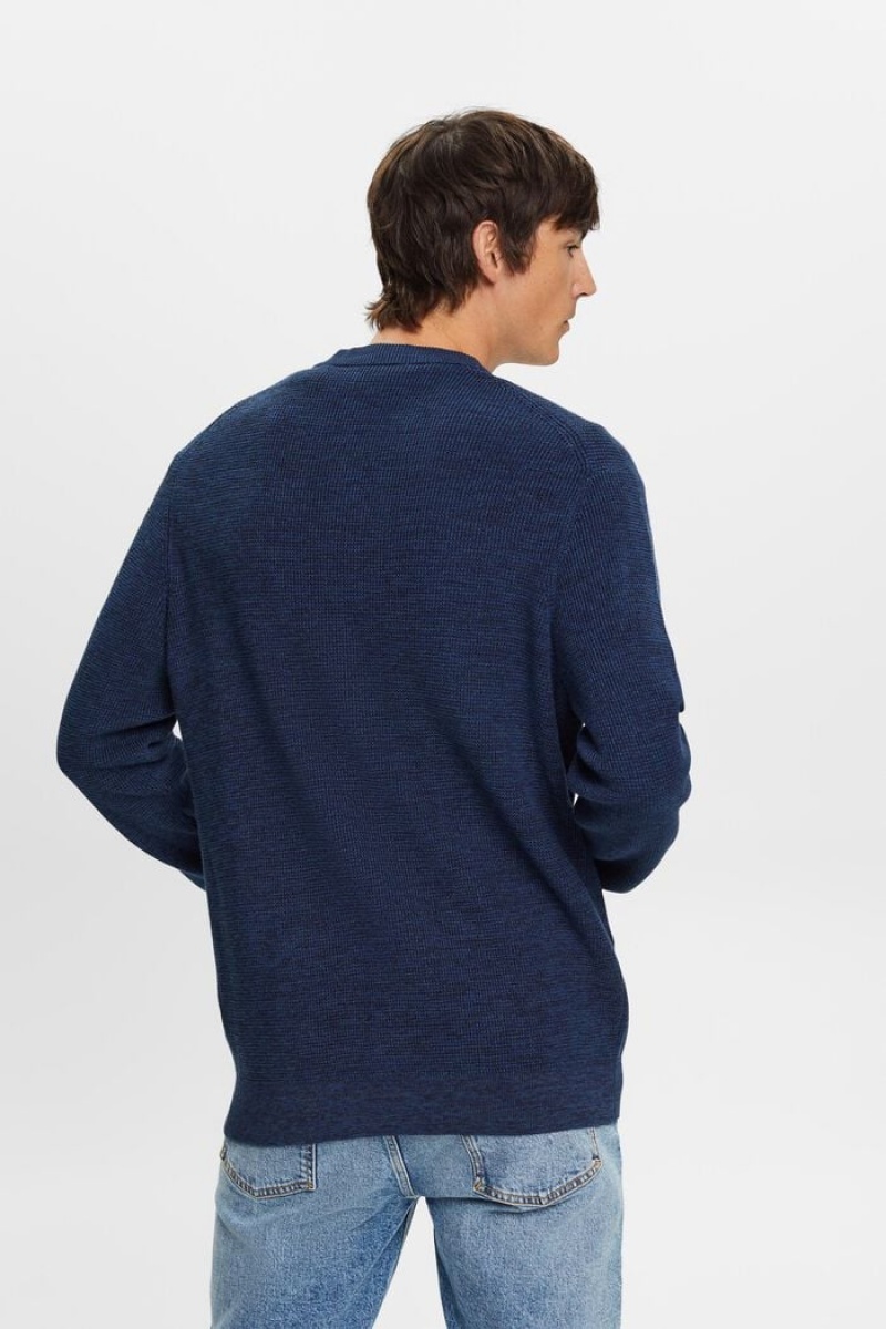 Pánské Jumpers Esprit V-neck,100% Bavlněné Tmavě Blankyt | ETZ872160