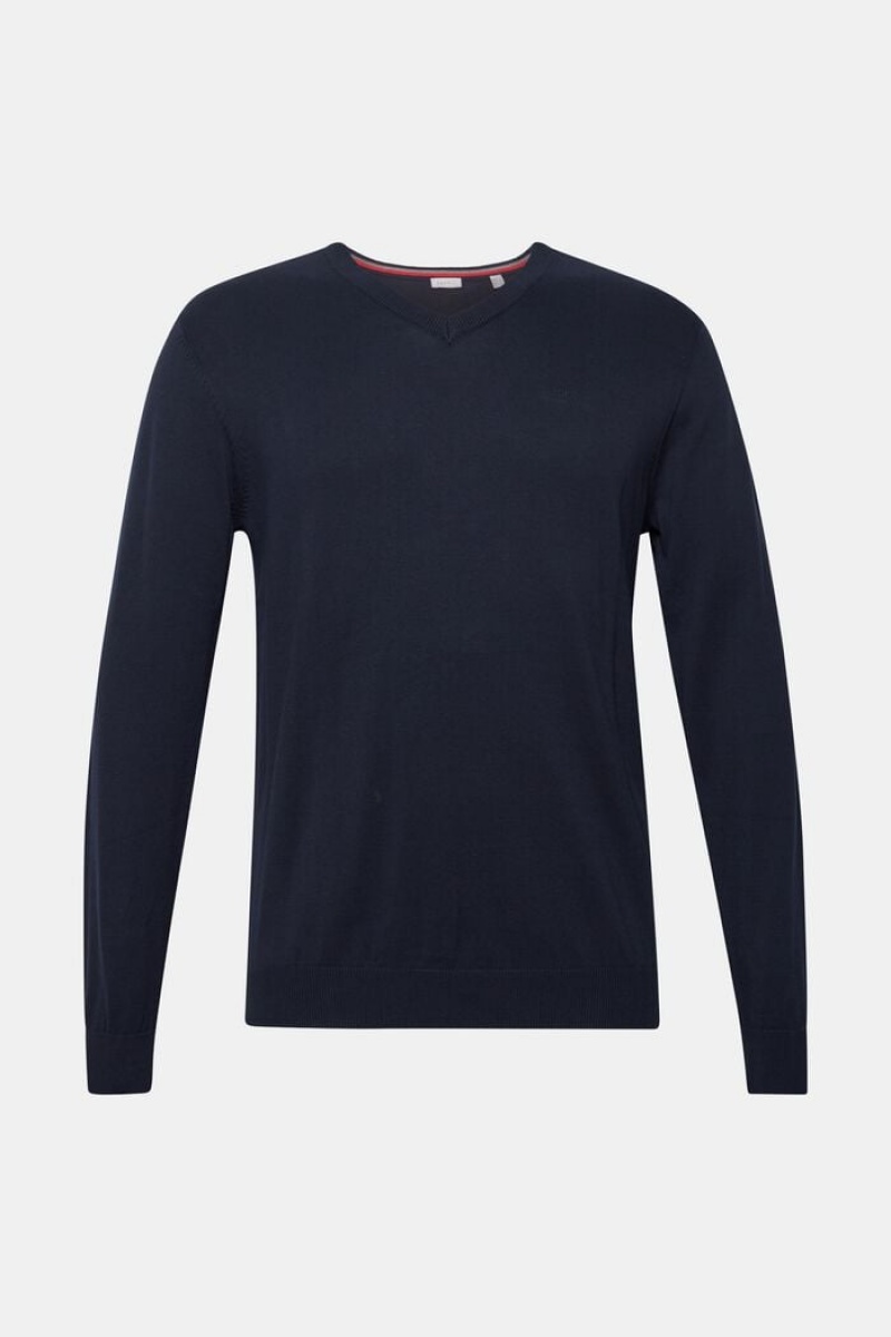 Pánské Jumpers Esprit V-neck,100% Bavlněné Tmavě Blankyt | NIX364815