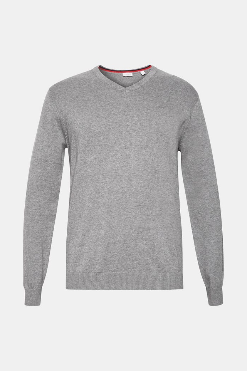 Pánské Jumpers Esprit V-neck,100% Bavlněné Šedé | ICW835072