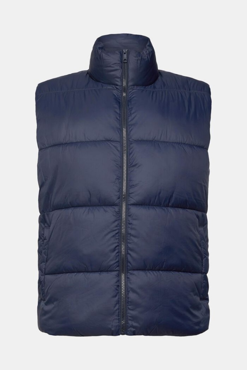 Pánské Kabáty Esprit Prošívaný Body Warmer With High Neck Tmavě Blankyt | FDS968731