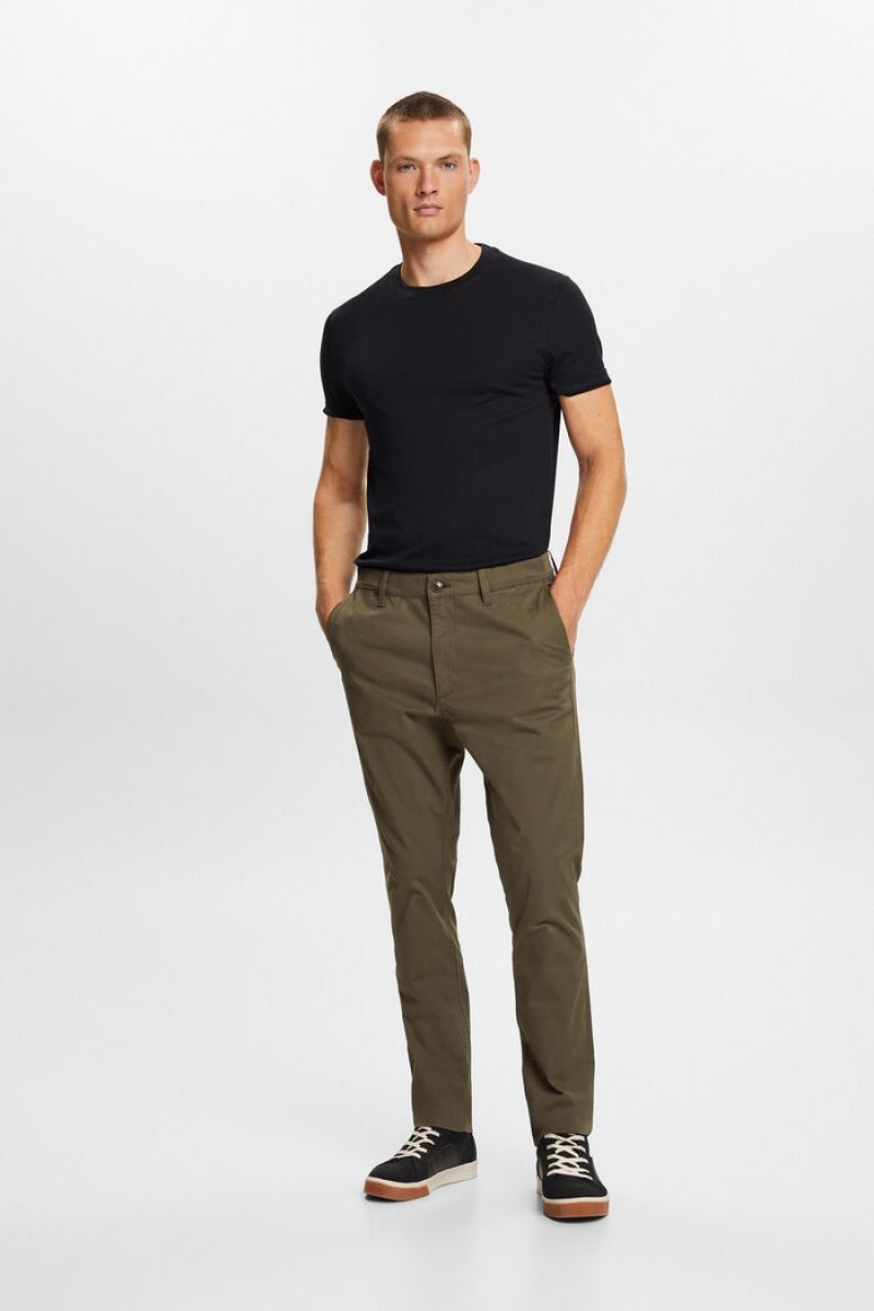 Pánské Kalhoty Esprit Bavlněné-twill Slim Chinos Tmavě Hnědožlutý | VQK104852