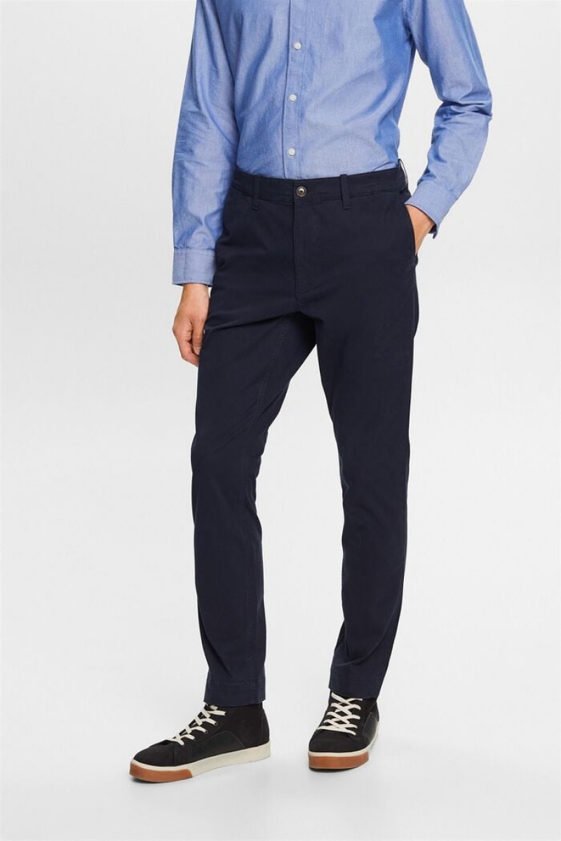 Pánské Kalhoty Esprit Bavlněné-twill Slim Chinos Tmavě Blankyt | GPU462807