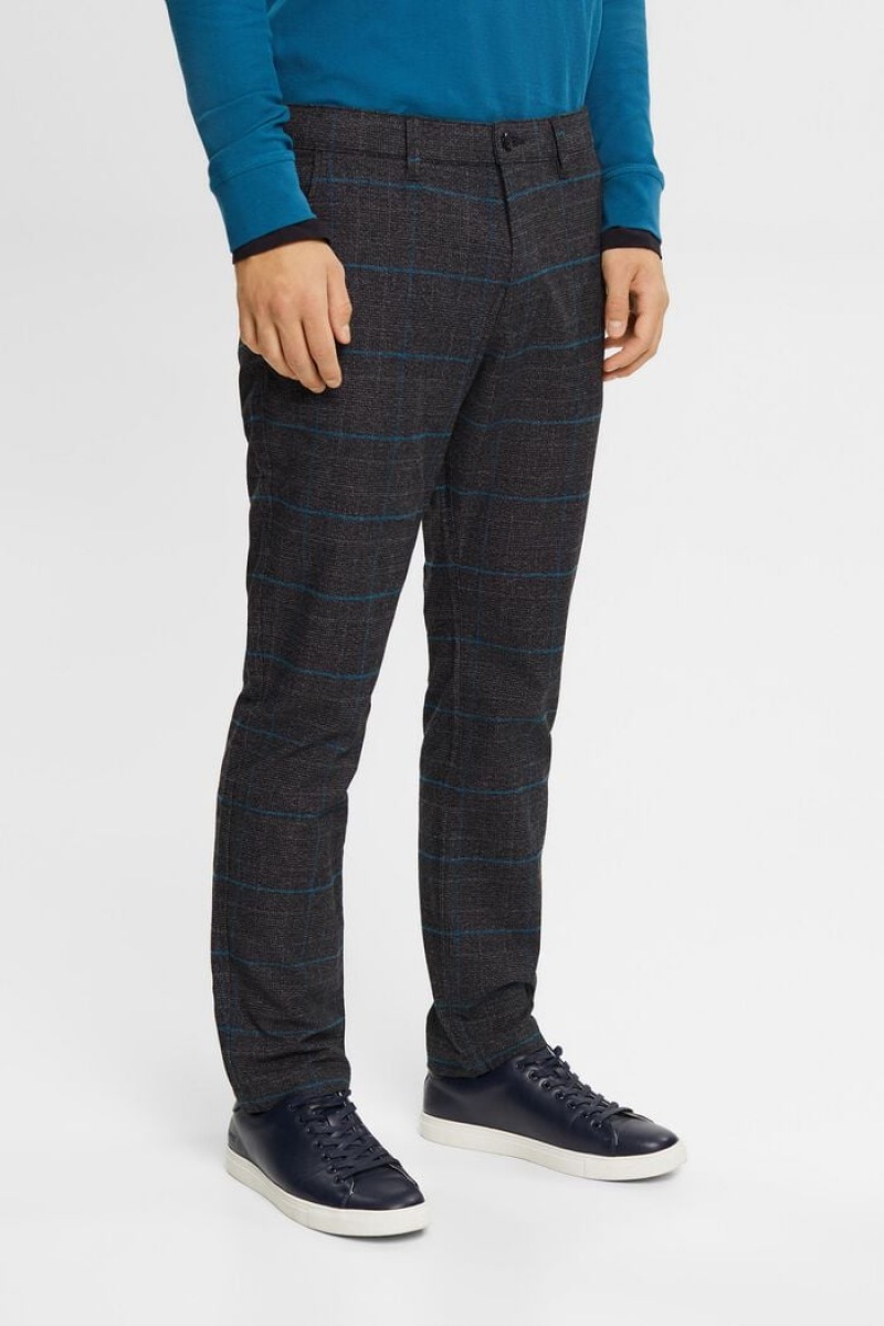 Pánské Kalhoty Esprit Checked Slim Fit Tmavě Šedé | XZK310457