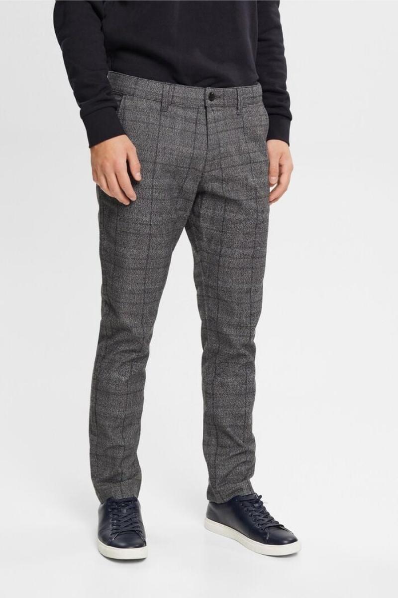 Pánské Kalhoty Esprit Checked Slim Fit Šedé | JDB426839