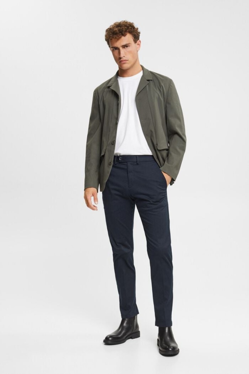 Pánské Kalhoty Esprit Stretch Bavlněné Chinos Tmavě Blankyt | XRQ035417