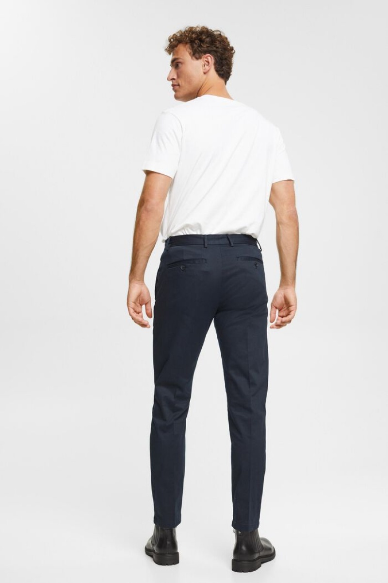 Pánské Kalhoty Esprit Stretch Bavlněné Chinos Tmavě Blankyt | XRQ035417