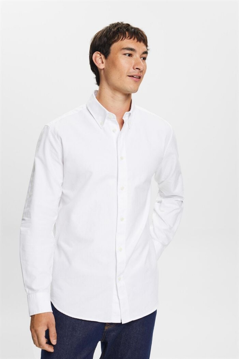 Pánské Košile Esprit Bavlněné-poplin Button Down Bílé | HKV892165