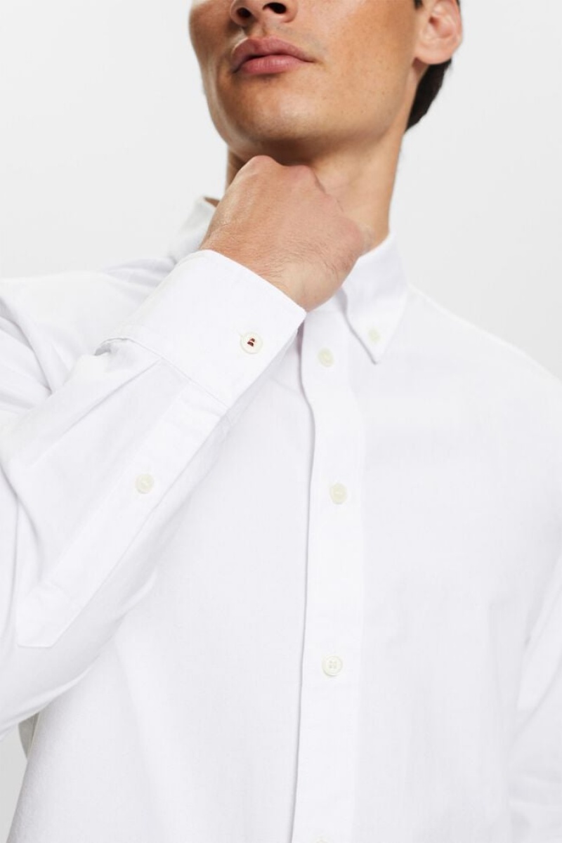 Pánské Košile Esprit Bavlněné-poplin Button Down Bílé | HKV892165