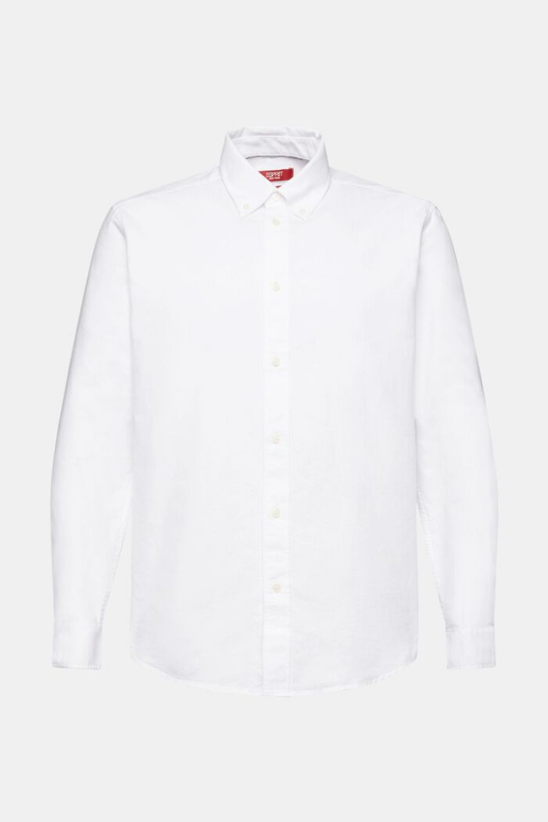 Pánské Košile Esprit Bavlněné-poplin Button Down Bílé | HKV892165