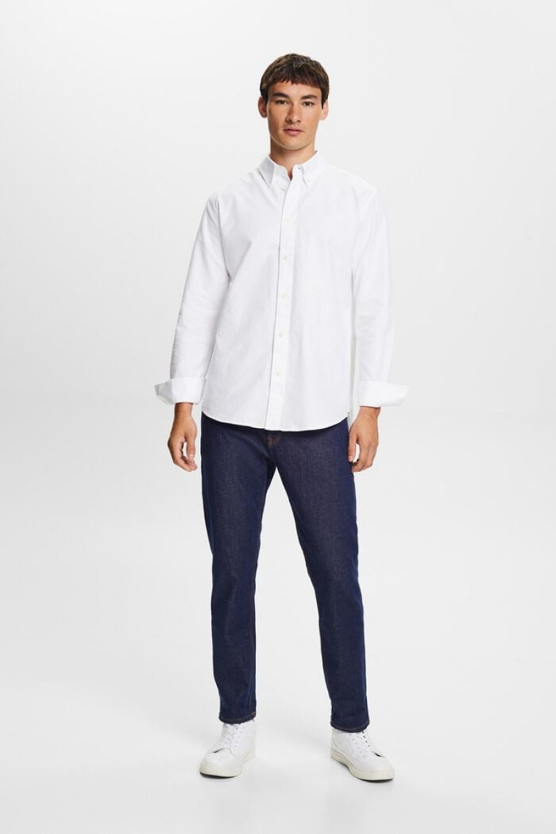 Pánské Košile Esprit Bavlněné-poplin Button Down Bílé | HKV892165