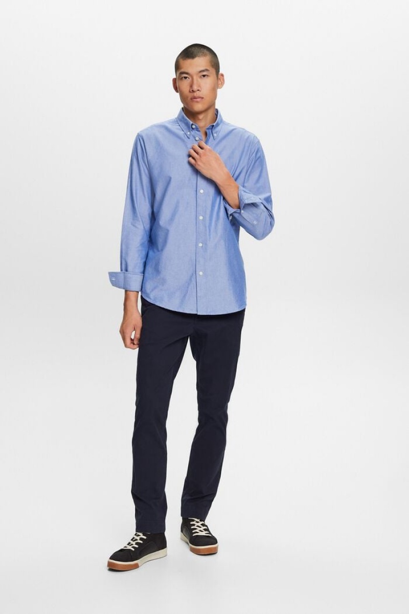 Pánské Košile Esprit Bavlněné-poplin Button Down Světle Blankyt | JPK805741