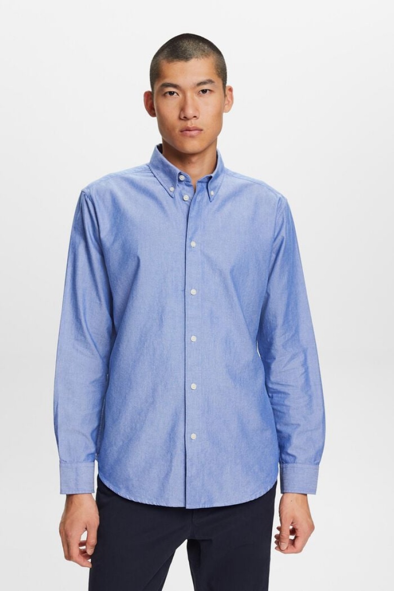 Pánské Košile Esprit Bavlněné-poplin Button Down Světle Blankyt | JPK805741