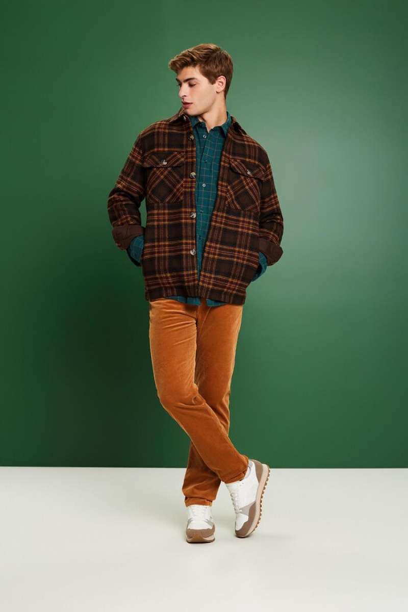 Pánské Košile Esprit Checked Flannel Regular Fit Tyrkysové Zelene | ENZ863290