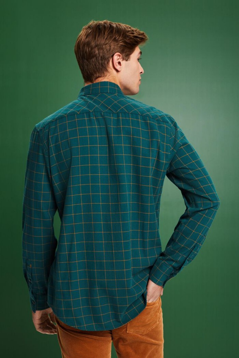 Pánské Košile Esprit Checked Flannel Regular Fit Tyrkysové Zelene | ENZ863290