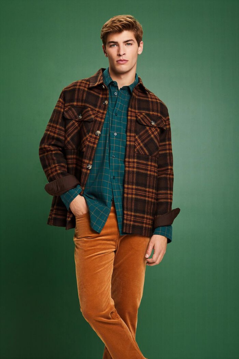 Pánské Košile Esprit Checked Flannel Regular Fit Tyrkysové Zelene | ENZ863290