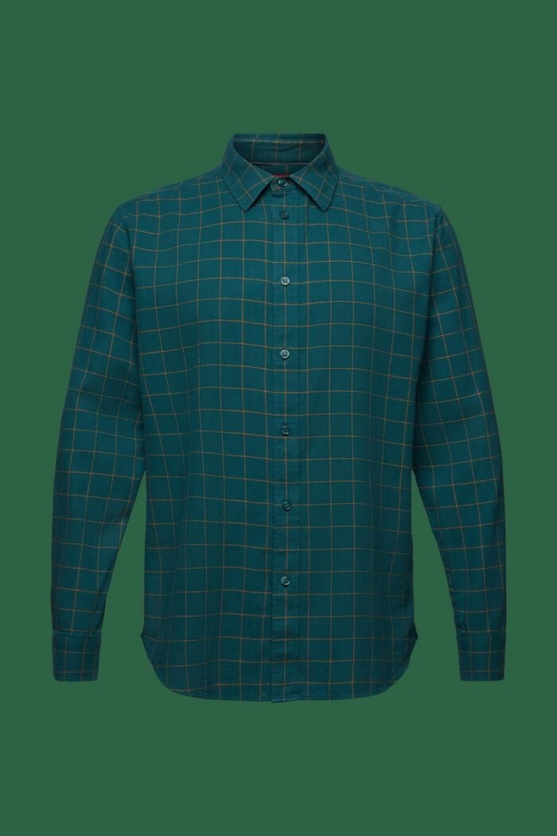 Pánské Košile Esprit Checked Flannel Regular Fit Tyrkysové Zelene | ENZ863290