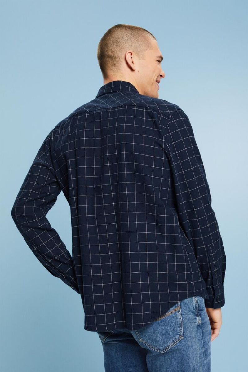 Pánské Košile Esprit Checked Flannel Regular Fit Tmavě Blankyt | XGW508793