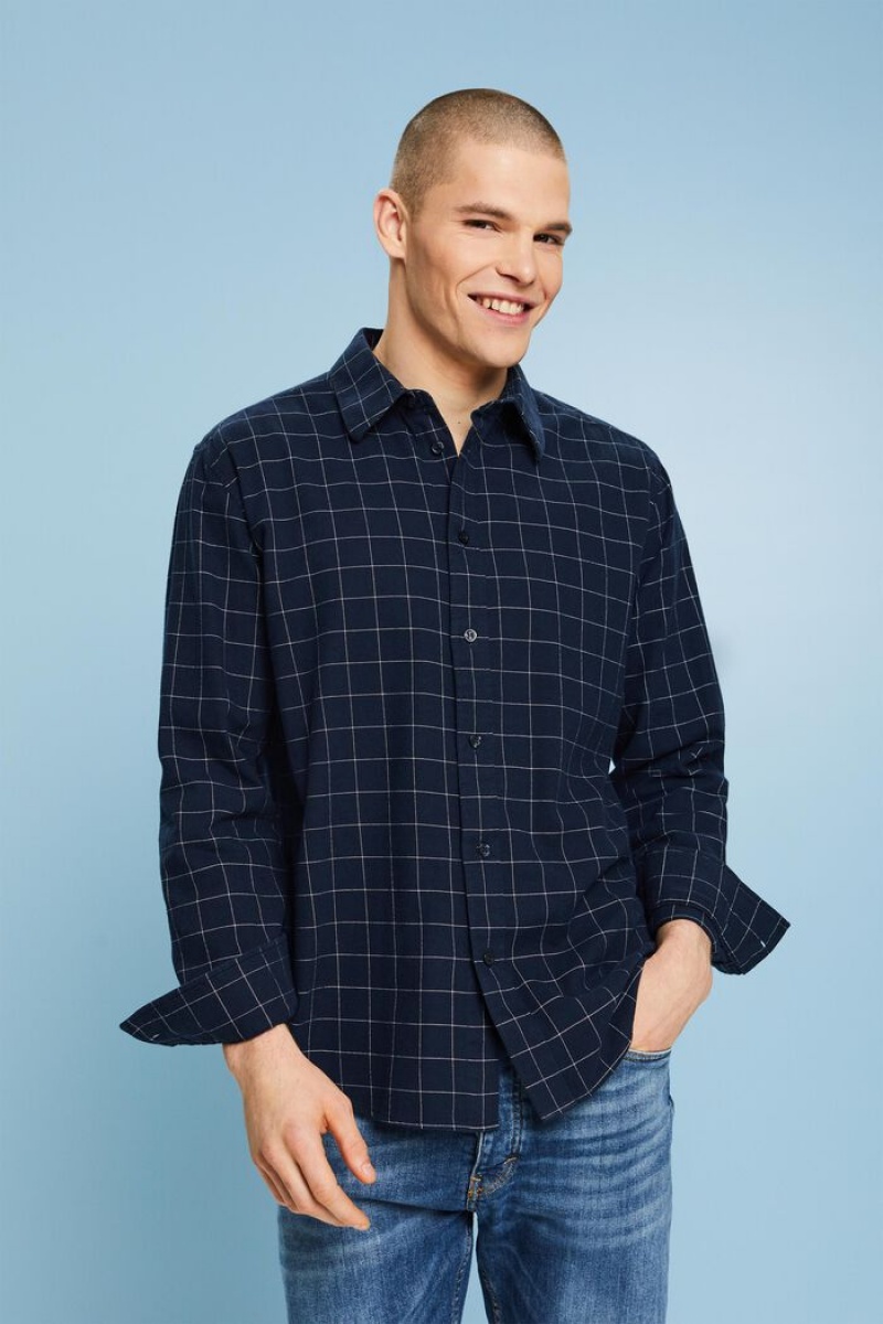 Pánské Košile Esprit Checked Flannel Regular Fit Tmavě Blankyt | XGW508793