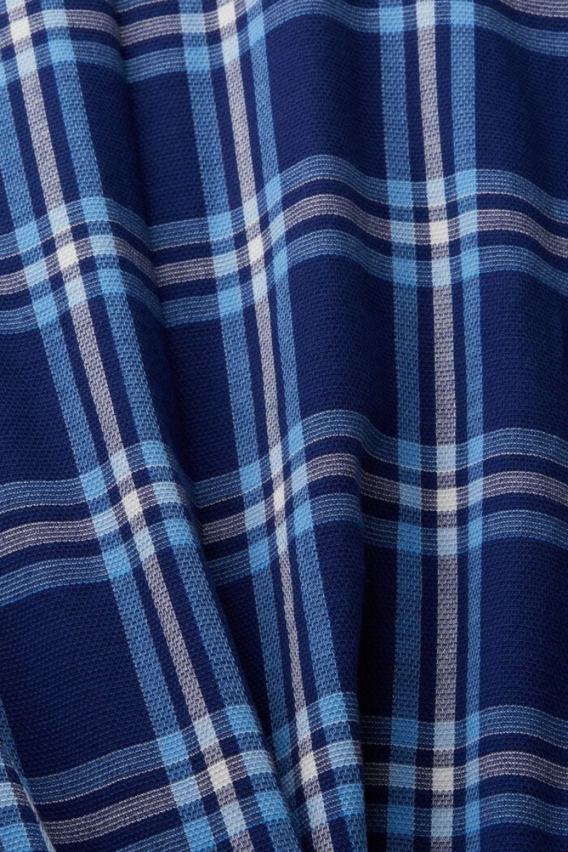 Pánské Košile Esprit Checked Krátké-sleeve Tmavě Blankyt | CWE417869