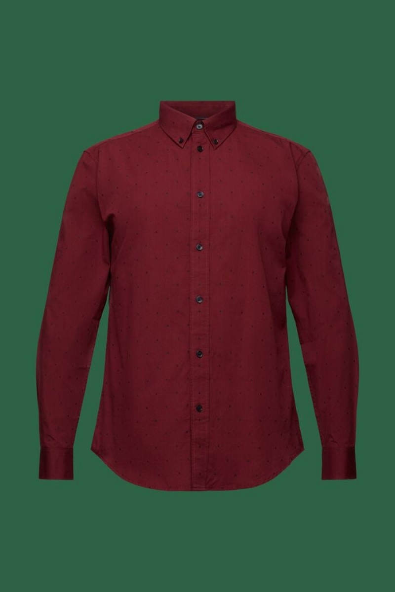 Pánské Košile Esprit Embroidered Bavlněné Slim Fit Tmavě Červené | NCF615347