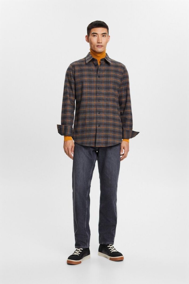 Pánské Košile Esprit Flanell With Checks Tmavě Šedé | NCL375062