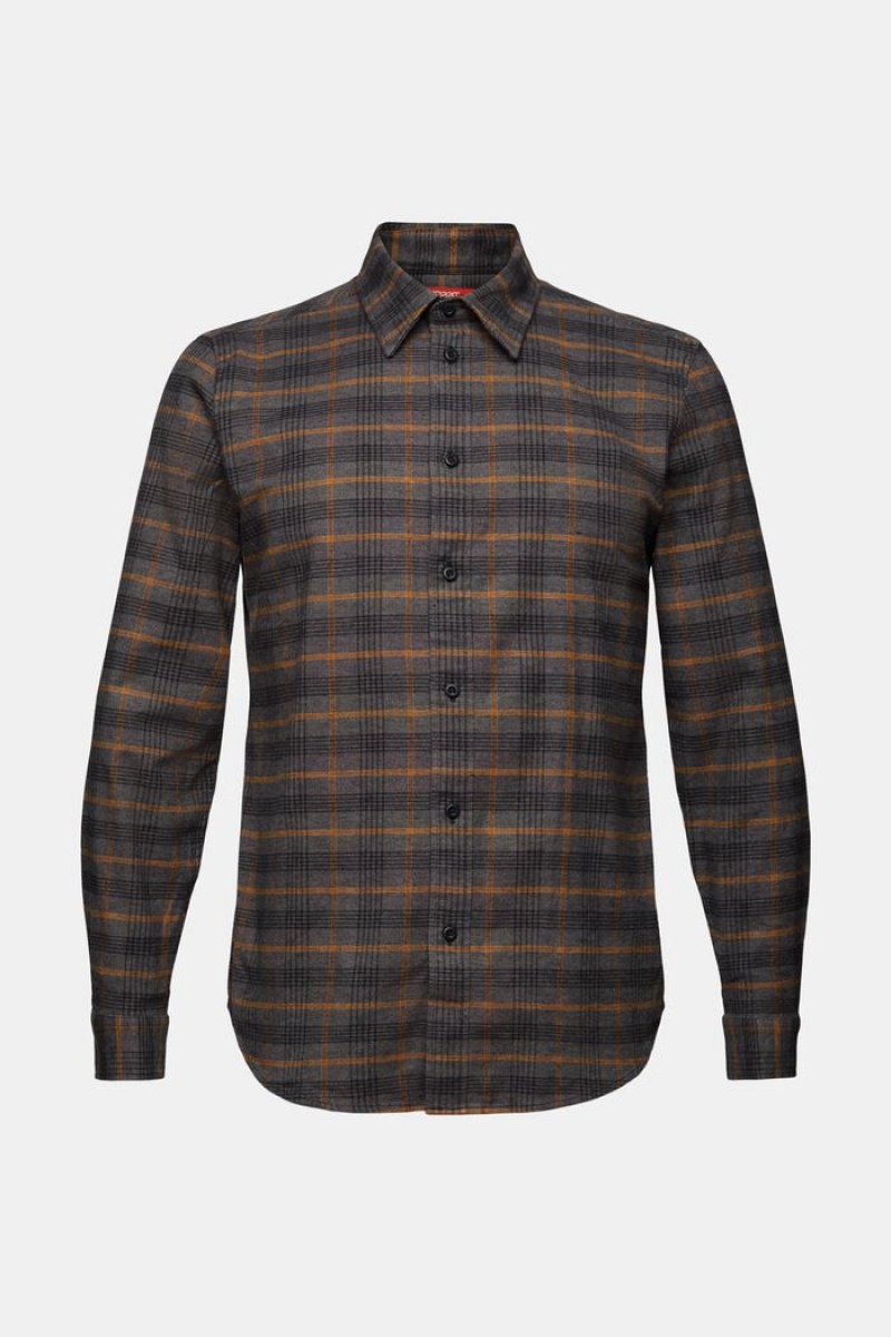 Pánské Košile Esprit Flanell With Checks Tmavě Šedé | NCL375062