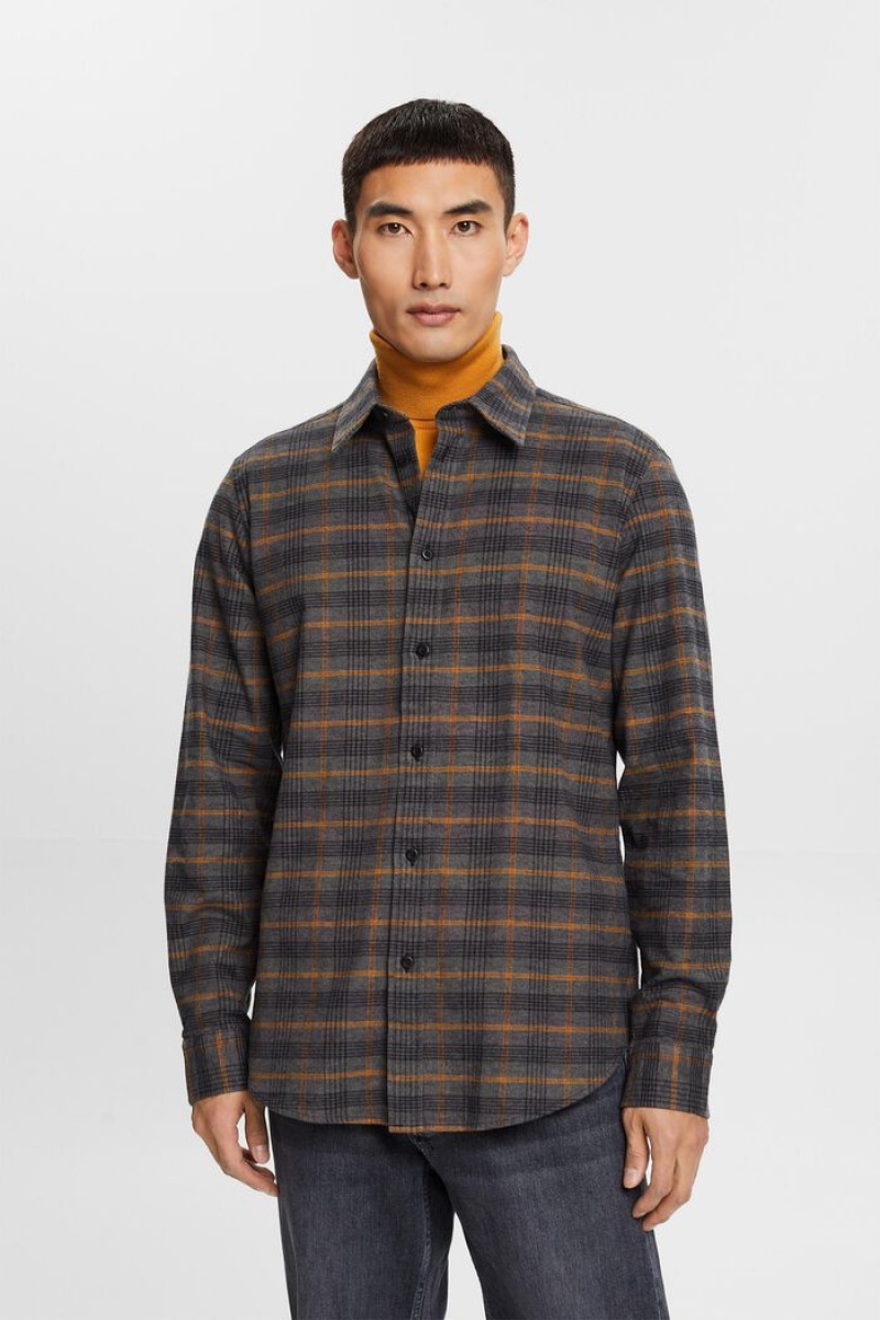 Pánské Košile Esprit Flanell With Checks Tmavě Šedé | NCL375062