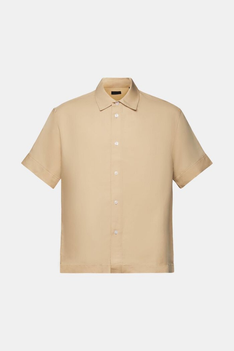 Pánské Košile Esprit Krátké-sleeved,Linen Blend Hnědé | LHY904613