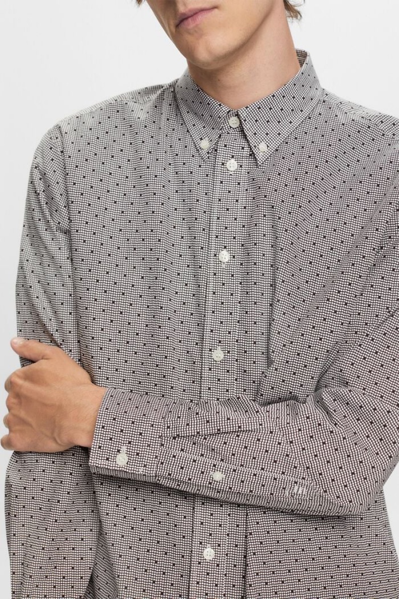 Pánské Košile Esprit Patterned Button-down,100% Bavlněné Tmavě Hnědé | BQC931850