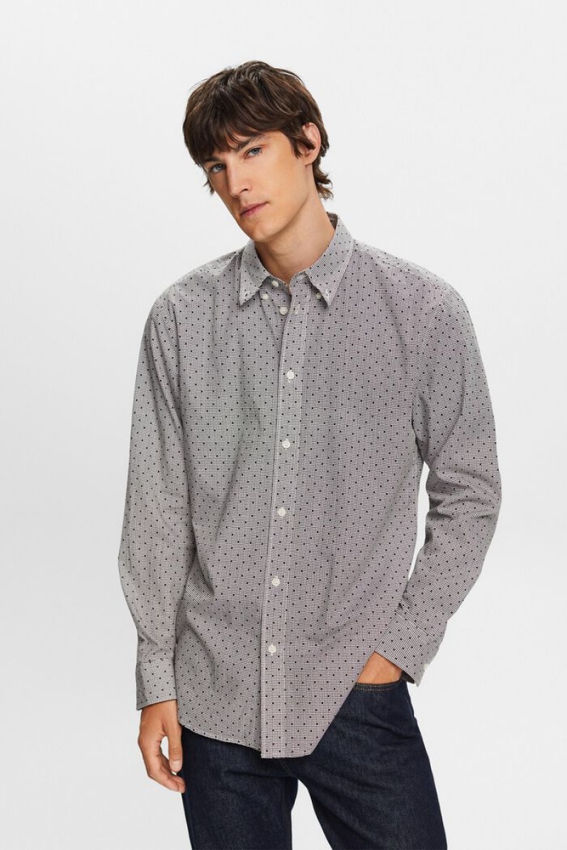 Pánské Košile Esprit Patterned Button-down,100% Bavlněné Tmavě Hnědé | BQC931850