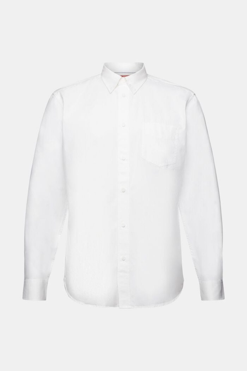 Pánské Košile Esprit Poplin Button-down,100% Bavlněné Bílé | AMU580497