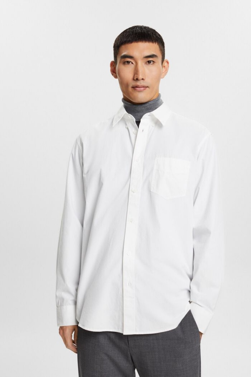 Pánské Košile Esprit Poplin Button-down,100% Bavlněné Bílé | AMU580497