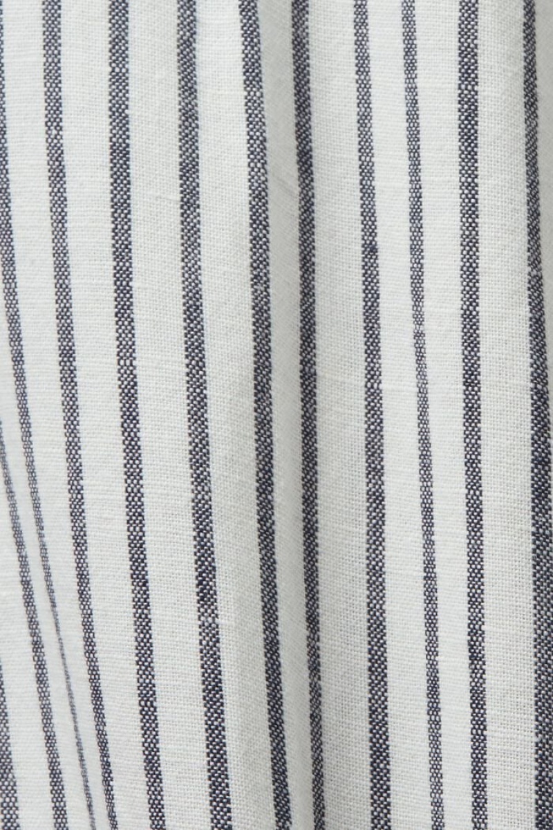 Pánské Košile Esprit Pruhovaný,Linen Blend Tmavě Blankyt | VDH695203