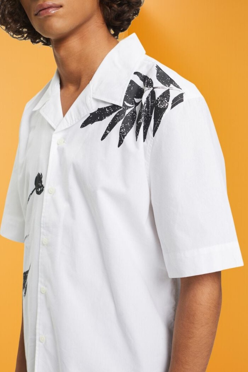 Pánské Košile Esprit Shirt With Big Flower Print Bílé | JKX809265