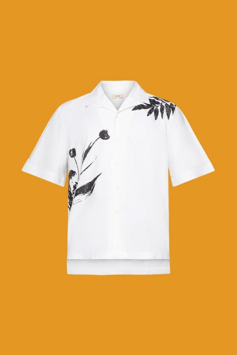 Pánské Košile Esprit Shirt With Big Flower Print Bílé | JKX809265