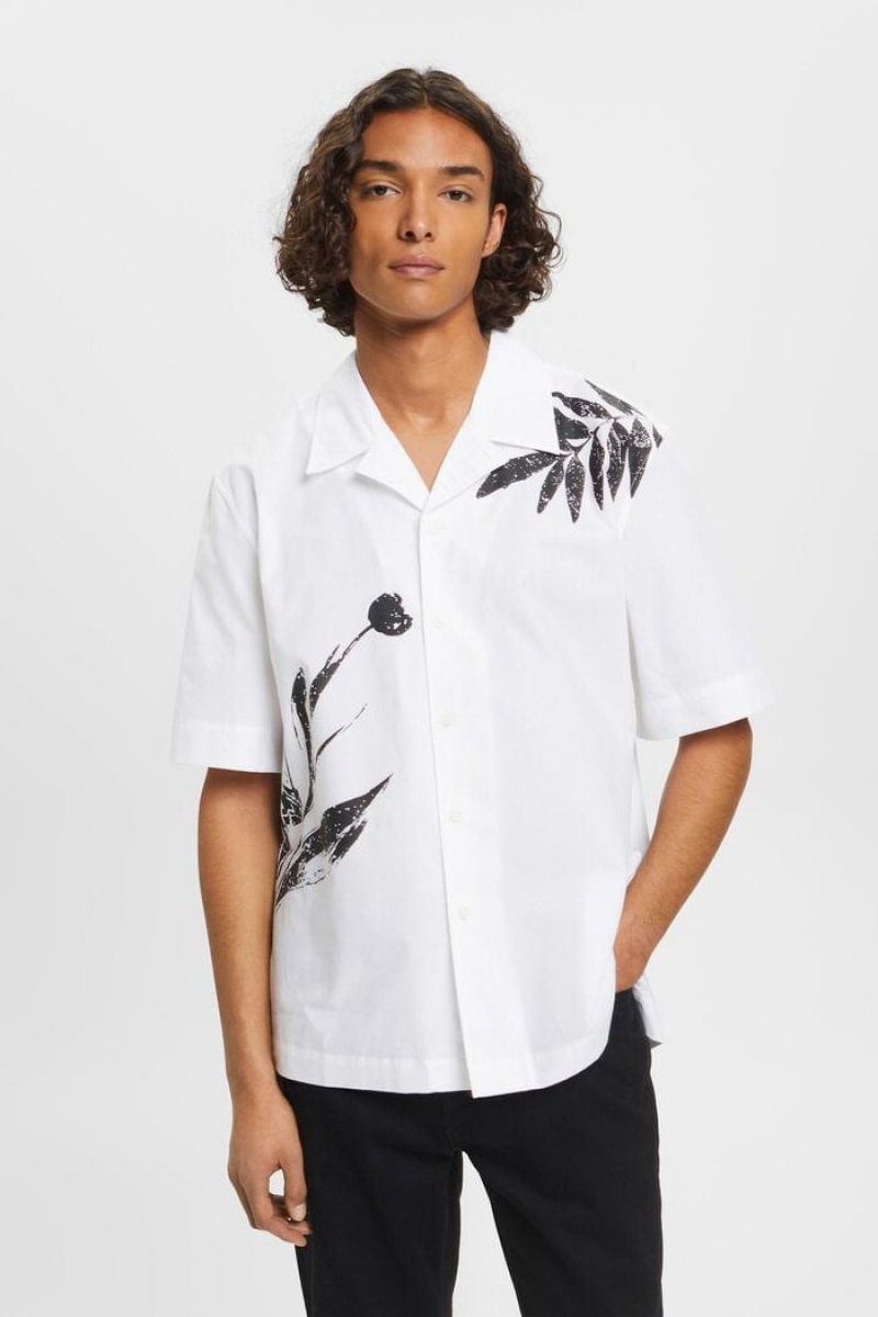 Pánské Košile Esprit Shirt With Big Flower Print Bílé | JKX809265