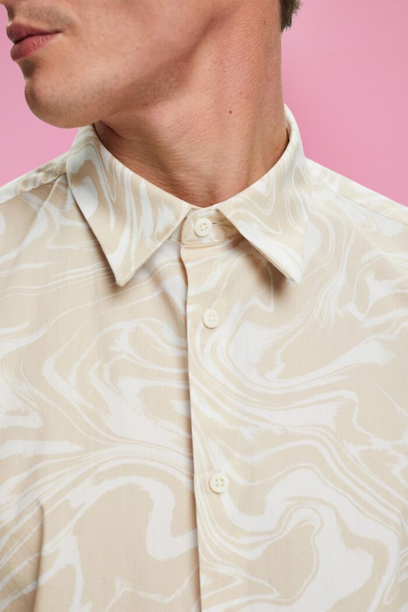 Pánské Košile Esprit Shirt With Wavy Retro Print Bílé | UIK605431