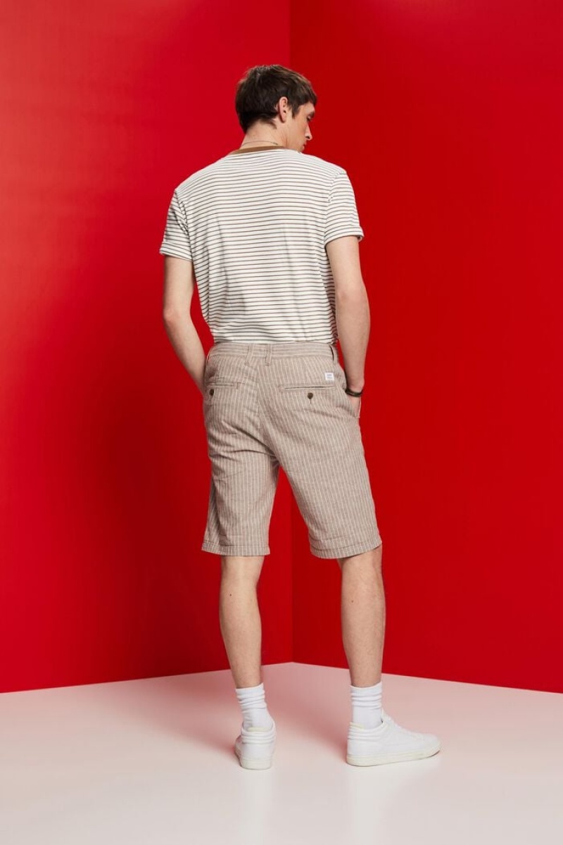 Pánské Kraťasy Esprit Pruhovaný Chino,Bavlněné-linen Blend Béžový | DSN827631