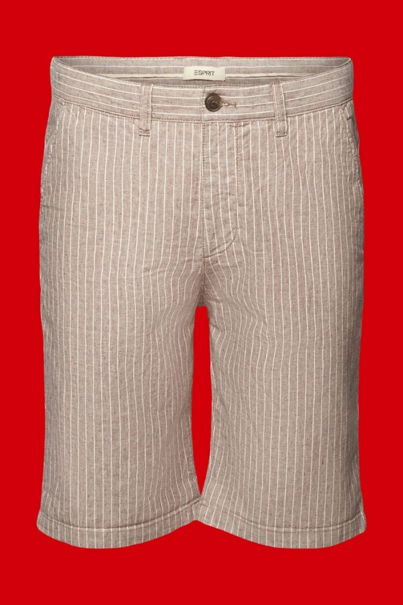 Pánské Kraťasy Esprit Pruhovaný Chino,Bavlněné-linen Blend Béžový | DSN827631