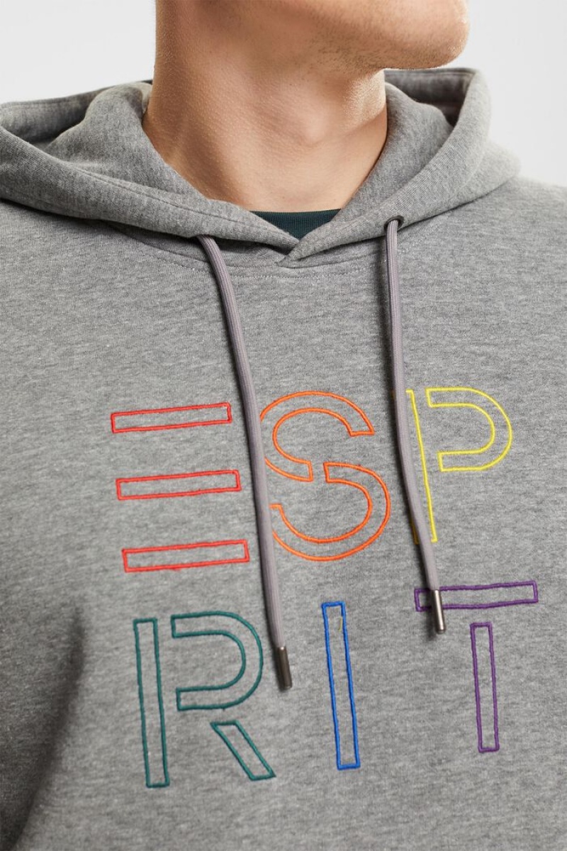 Pánské Mikina s Kapucí Esprit Embroidered Logo Šedé | JIB524830