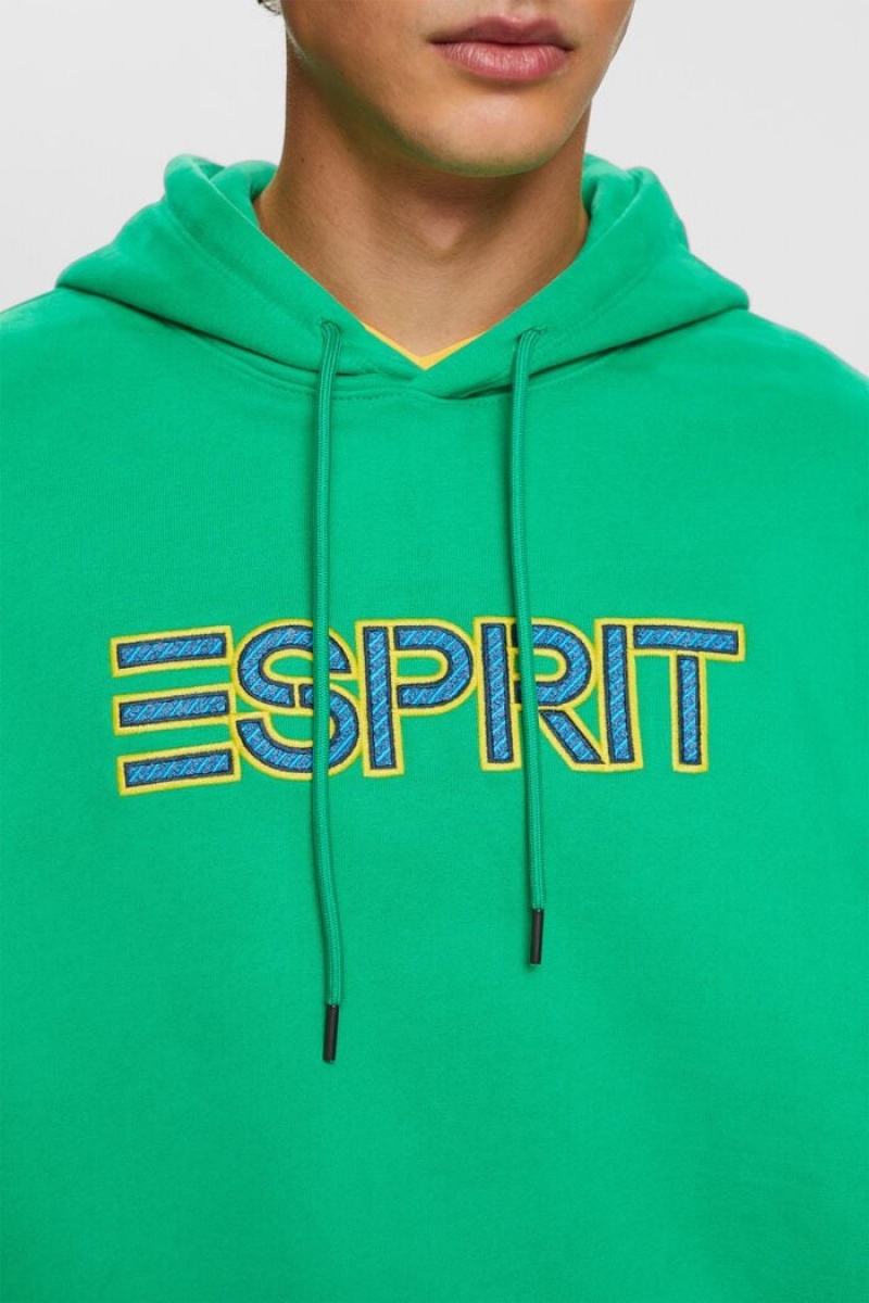 Pánské Mikina s Kapucí Esprit Logo Bavlněné-blend Zelene | AIH178320