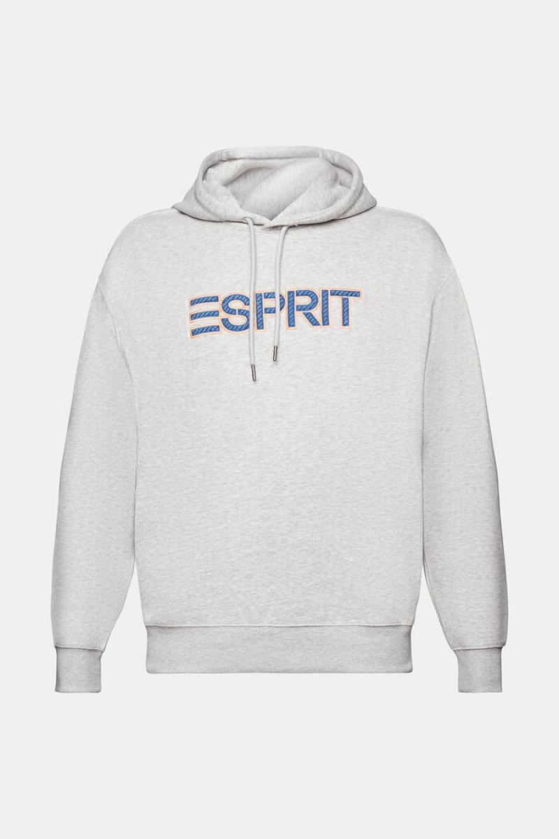 Pánské Mikina s Kapucí Esprit Logo Bavlněné-blend Světle Šedé | IVS079451