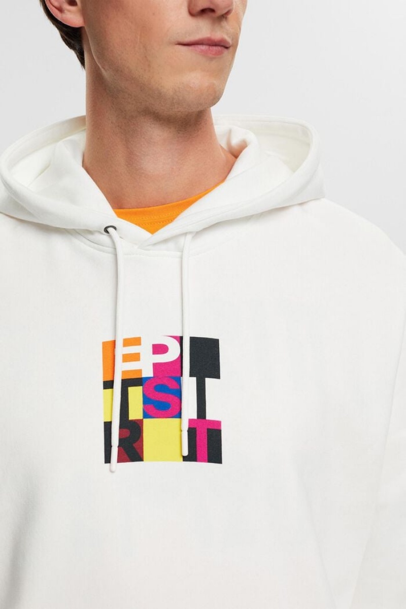 Pánské Mikina s Kapucí Esprit Logo Print Bílé | KRE217463